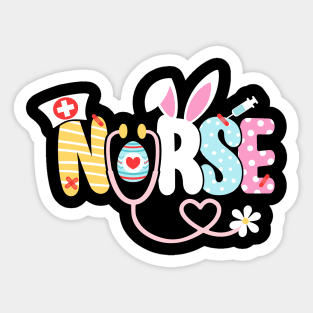 Nurse Life Easter Day Stethoscope Scrub Cute Bunny With Eggs Sticker